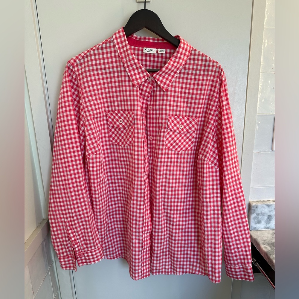 CATO Red Gingham Button Down Shirt Plus Size - image 1